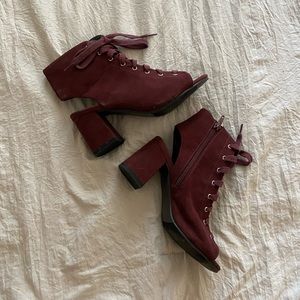 Burgundy lace up heels